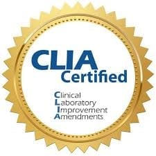 CLIA Certified gold badge seal indicating Clinical Laboratory Improvement Amendments certification