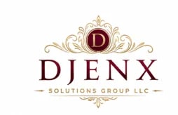 DJENX Solutions Group LLC logo with ornate gold flourishes and burgundy D emblem